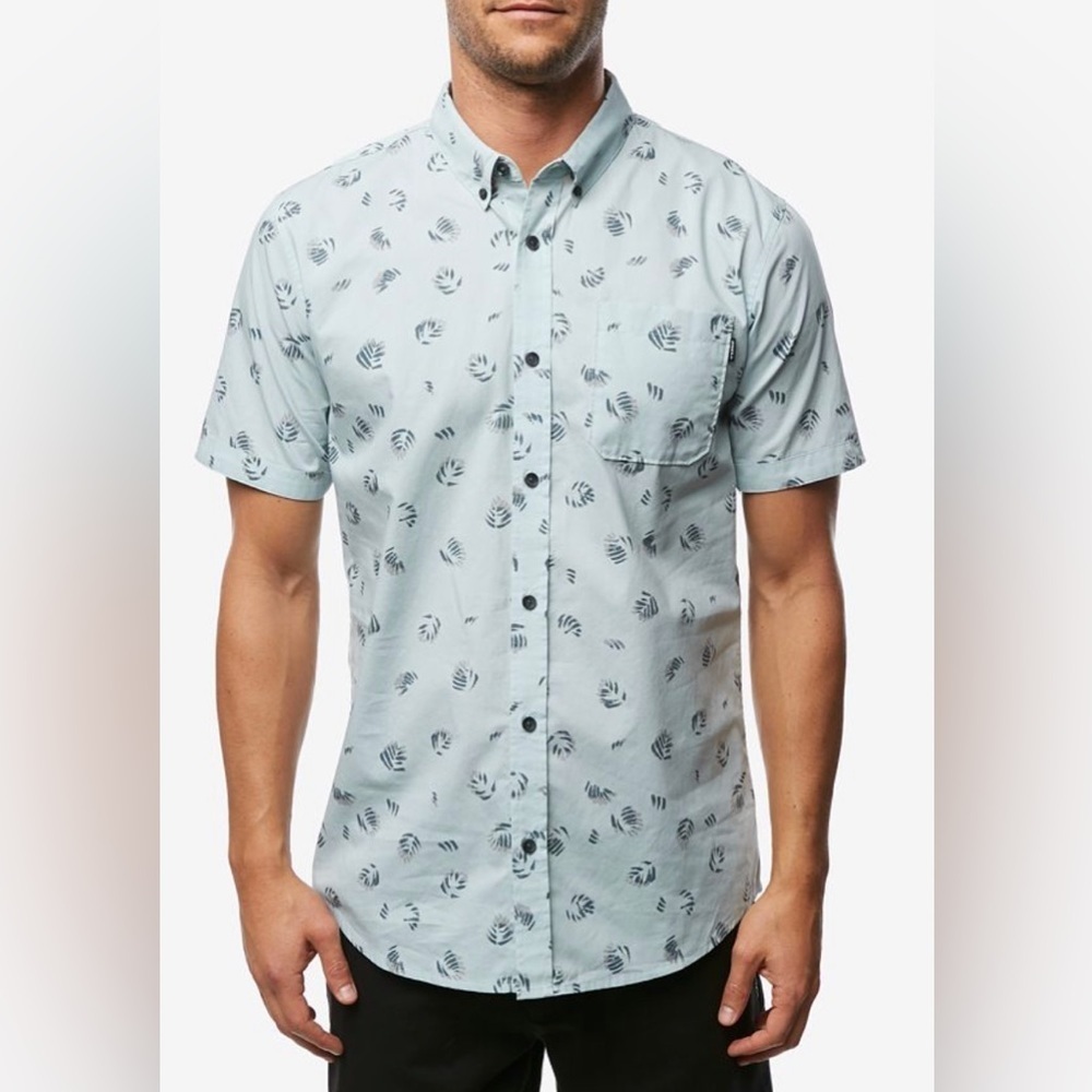 O'NEILL Men's Fanfare Modern-Fit Palm-Print Poplin Shirt